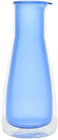 Cloudnola Double Wall Insulated Carafe, Blue, 34oz For Both Hot and Cold Beverages, Handblown Borosilicate Glass Pitcher