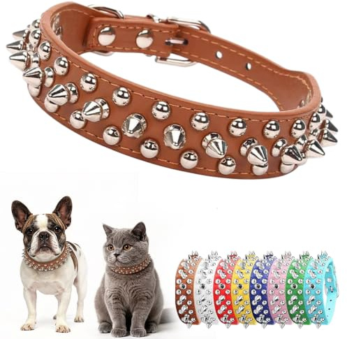 Hundehalsband mit Stacheln, PU-Leder, Pilze, Nieten, Welpen, verstellbar, für XXS, XS, kleine, mittelgroße und große Hunde und Katzen, Größe XS