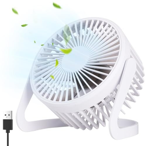 WD&CD Ventilatore da Tavolo 5 Pollici - Ventilatore USB Silenzioso, Ventilatore Mini Compatto per Ufficio Casa Camera Viaggio,Rotazione di 360 gradi, Portatile ed Efficiente, Bianco