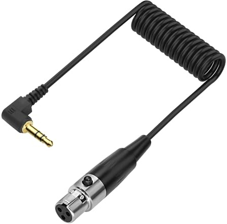 XMSJSIY Mini XLR to 3.5mm Stereo Audio Cable 90 Degree Right Angle 1/8 TRS to Mini XLR 3 Pin Female Headphone Spring Audio Coiled Cord for MP3 Players, Phones, Laptops - 0.5m /1.65 ft (3 Pin)