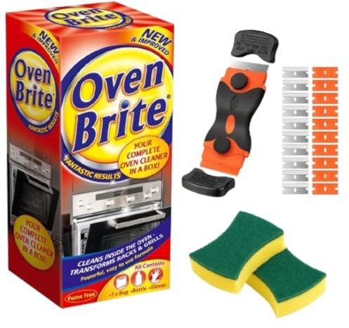 Oven Brite Oven Cleaner Set with Scraper and 2 Non-Scratch Sponges | Heavy Duty Oven Cleaner Kit with Bags for Racks and Cleaning Gloves