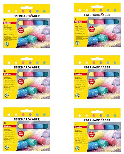 EBERHARD FABER 599043 - Straßenkreide Glitzer, 36 Kreiden in 6 Glitzerfarben, Outdoor Spielzeug