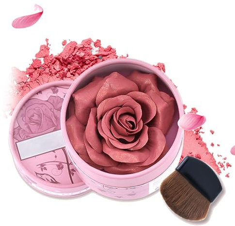 Blush en poudre de rose 3D, micro rose nacrée dimensionnelle pour les joues, le corps et les yeux, longue durée, léger et mélangeable avec pinceau, crée un look soleil naturel