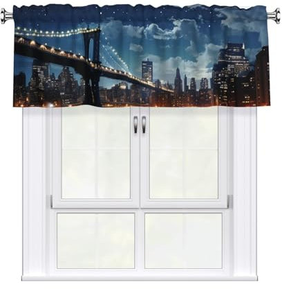 TRSGKSQP Mantovana oscurante per finestra, mantovana da cucina, tenda oscurante con luce di luna New York City, piccole finestre, mantovane corte per soggiorno, bagno, 137,2 x 45,7 cm, 1 pannello
