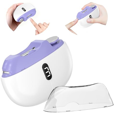 Tagliaunghie Elettrico, 3 in 1 Nuovo Tagliaunghie Automatico & Funzione Lucidante, Portatile Taglia unghie 3 Velocità Regolabile con Luce LED, Basso rumore, per Neonati, Adulti, Anziani - viola