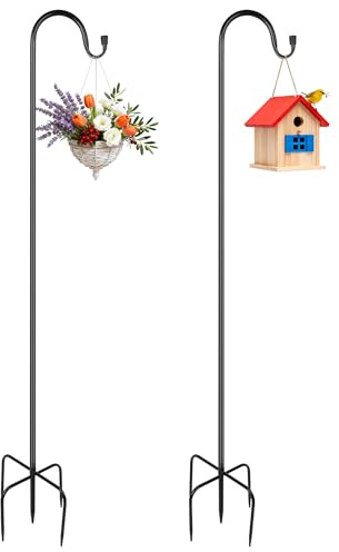 2 ganci da pastore da 124 cm, palo da giardino resistente con base a 5 punte, gancio da pastore, palo per mangiatoia per uccelli da giardino, palo in metallo per esterni, portata 3 kg, per lanterne