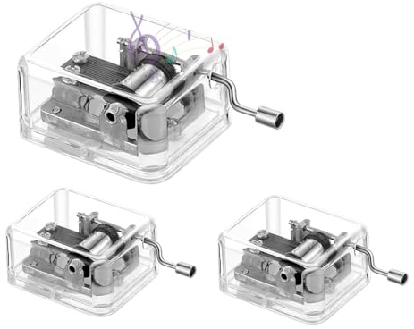3 Stück Set Spieluhr mit Handkurbel aus Acryl - Transparente Spieluhren für | Erwachsene mit 3 Melodien - Elegantes Dekorationsstück & Besondere Geschenkidee für Erinnerungen (Geburtstag, Weihnachten)