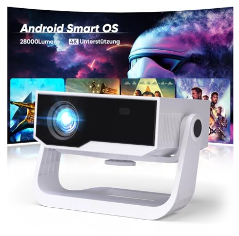 Smart Beamer Unterstützt 4K 1080P, Projektor Tragbarer mit WiFi 6 und Bluetooth 5.2,Auto Keystone 120°Dreh Kompatibel mit HDMI/TV Stick/Laptop,