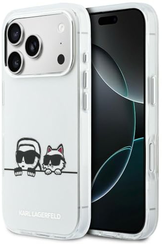 CG MOBILE Karl Lagerfeld IML Karl & Choupette Guck-Guck-Logo kompatibel mit MagSafe Hülle für iPhone 17 Pro Max (Weiß)