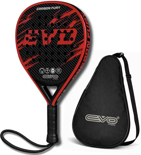 EVO Fitness Pala de pádel en fibra de carbono - Núcleo de espuma EVA suave para un máximo control - Pala de pádel ligera de 350 g para adultos - Pala de pádel extragrande de 525 cm² con superficie de