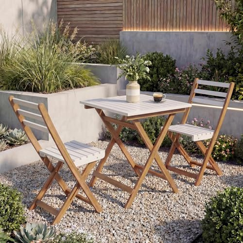 Mendler Garnitur HWC-P71, Sitzgruppe Lounge-Set Garten 2X Stuhl Tisch, Akazie Holz klappbar - Natur-weiß