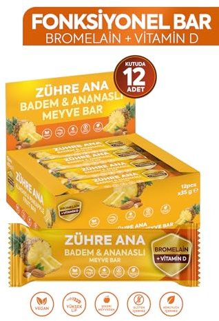 Zühre Ana Fruchtriegel mit Mandel und Ananas Riegel 12x35g – Vegan, Zuckerfrei