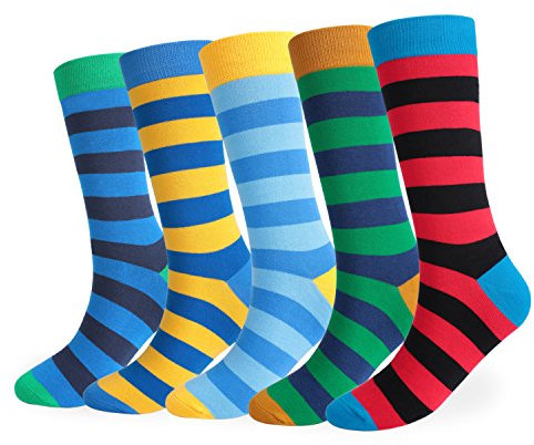FULIER Mens 5 pack Cotton Rich Smart Design Colourful Comfortable Dress Calf Socks UK 6-13 EUR 39-45 (Stripe-3)