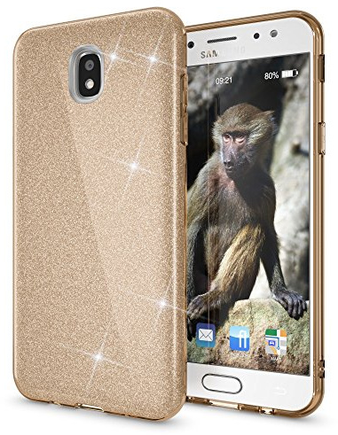 NALIA Glitzerhülle für Samsung Galaxy J5 (2017) - Funkelnder Glitzer-Look & Grip - SHINEPOP (Silikon Case) - Marke aus Berlin, Farbe:Gold