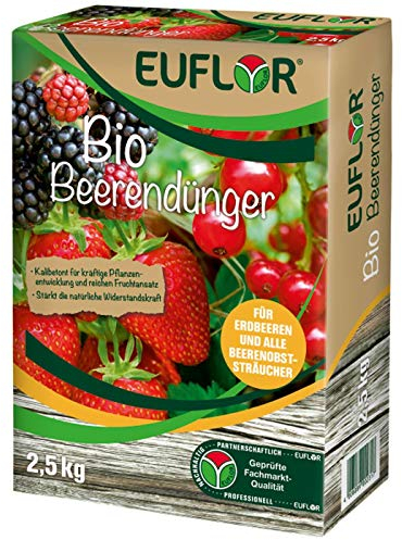 Euflor Bio Beerendünger 2,5kg•Organisch-mineralischer NPK-Dünger 6+3+8 mit 2% MgO – pelletiert•Optimal für Beerenpflanzen sowie Obst•Naturdünger mit Langzeitwirkung •im ökologischen Landbau geeignet