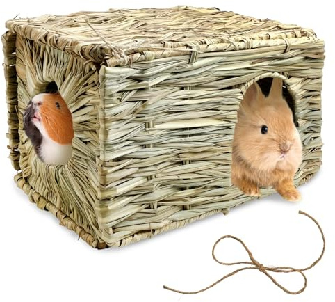 Tfwadmx Rabbit Grass House - Natural Hand Woven Seagrass Play Hay Bed, Hideaway Hut Toy for Bunny Hamster Guinea Pig Chinchilla Ferret