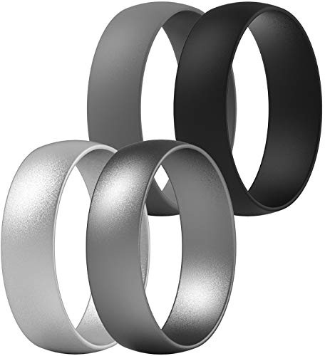 ThunderFit Lot de 7 bagues de mariage en silicone pour homme et femme, 6 mm de large, 1,65 mm d'épaisseur, 8.5 - 9 (19.40mm), Silicone, argent