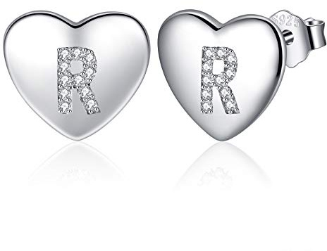 Jrêveinfini Pendientes de Corazón para Mujer y Niña de Plata de Ley 925, Letras Iniciales de la A a la Z, con Caja de Regalo