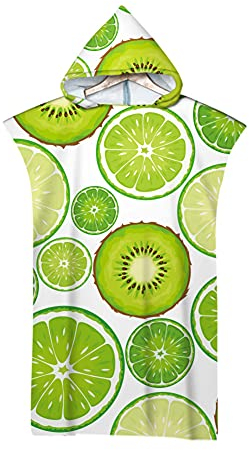 Highdi Badeponcho Strand, Obst Frucht Drucken Handtuch mit Kapuze Erwachsene Badeponcho Surf Poncho Schnelltrocknend Strandtuch aus Mikrofaser für Herren Damen (75x110cm,Zitrone 1)