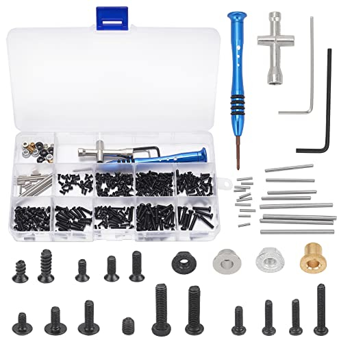 AHANDMAKER RC Screws Kit Repair Tool, M2 M2.5 M3 Screws Bolt & Nuts Set Allen Wrench Swing Arm Pin Screws Kit for 1/14 RC Car Spare Parts
