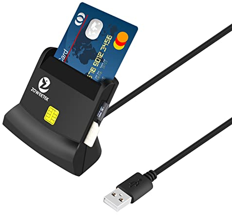 ZOWEETEK ID Card Reader Multi-Function USB Smart Card Reader for Smart Card, ID Card,SIM ect,Support Portuguese, Spanish, Belgian, Latvian, Estonian,Chip card reader Compatible with Windows