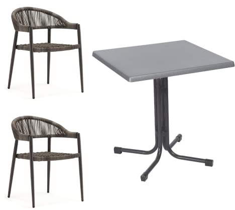 acamp Balkonmöbel Set wetterfest Brooklyn/Piazza | Gartentisch klappbar 80x80 cm & 2 Gartenstühle stapelbar | Stabiles Gartenmöbel Set mit Aluminium-Gestell | Terrassen Möbel für 2 Personen