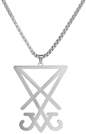 VASSAGO Sigil von Luzifer Halskette für Männer Frauen Edelstahl Satan isches Symbol Siegel von Satan Luzifer Anhänger Halskette Teufel Dämon Schmuck Geschenk (Sigil von Luzifer Halskette-silber)