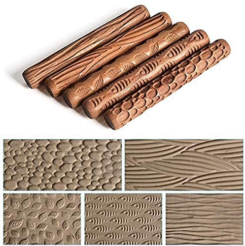 Gokelomg 5 Stücke Töpfer Werkzeuge Hand Rollen für Ton Ton Stempel Ton Muster Roller