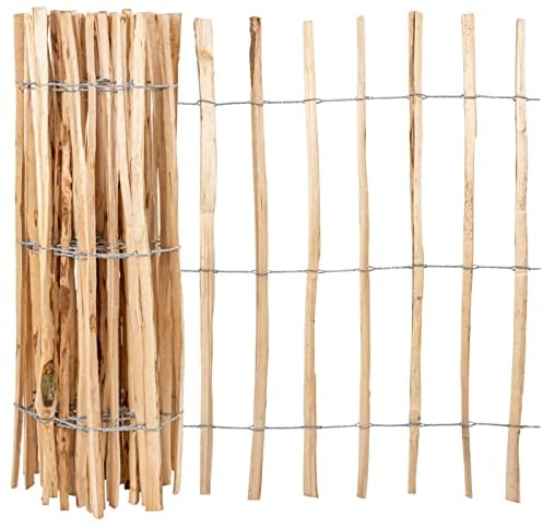 3x 5m VOSS.garden Gartenzaun Staketenzaun 100cm, Zaun aus Haselnuss Teichzaun Rollzaun