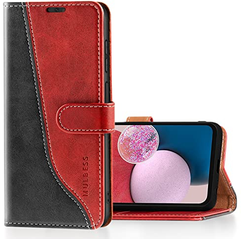 Mulbess für Samsung Galaxy A13 4G / 5G / A04S Hülle, Handyülle Leder mit Kartenfach, Klapphülle mit Magnetverschluss, Flip Case Etui Handytasche Schutzhülle, Stilvoll Wein Rot
