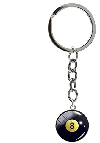 Schlüsselanhänger mit Zahl 8 Billardkugel, 8 Ball, Billard, Schlüsselanhänger, modisch, leger, Sport, Schmuck, Fans, Geschenke, weiß, L
