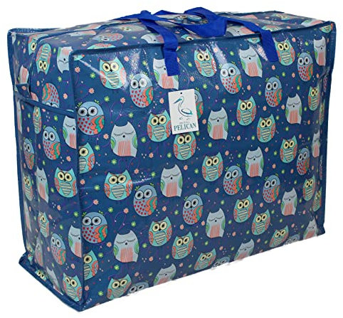 Storage Bags Water & Dust Resistant. Double zipped storage bags for toys, laundry, bedding. Underbed Wardrobe Space Saver Sleepy Owls print (65 ltr 1x Pack)
