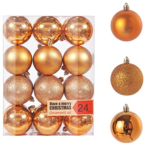 GLITZFAS 24 Stück Weihnachtskugeln Kunststoff, 6cm Weihnachtsbaumkugeln Weihnachtsbaum Deko Glänzend Weihnachten Dekoration Ornamente Christbaumkugeln (Bronze)