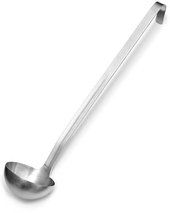 Forgast Mestolo Monoblock in Acciaio Inox, da Cucina con Manico Lungo, Cucchiaio da Salsa, per Brodo, Salsa e Zuppa, Utensile da Cucina, Argento, Diametro di 8 cm