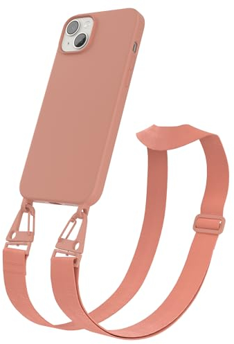 EAZY CASE - Handykette Silikon mit Karabiner - kompatibel mit iPhone 14 Plus Handyhülle mit breitem Umhängeband, Handykordel mit Silikon, Hülle, Kette für Smartphone, Kordel, Korall - Clip Koralle