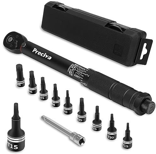 Preciva Clé Dynamométrique 1/4, 3-33Nm, 9 Douilles Monobloc, Acier 50#, Cliquet Réversible Bidirectionnel, avec Rallonges Hexagonales et Boîte de Rangement