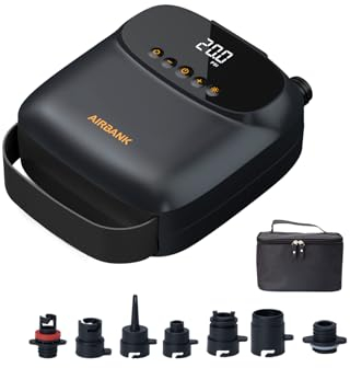 AIRBANK Mini Paddle Board Pumpe 20 PSI The Puffer, kabelgebundene elektrische SUP Pumpe, 12 V Zweistufen Luftpumpe mit automatischer Abschaltung für Kite, Zelt, Matratze (nur Autostromversorgung)