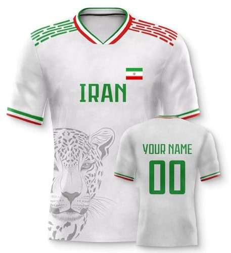 Yolovi Iran Personalisiertes Fussball Trikot 3D Druck Football Shirt mit Ihrem Namen und Nummer Hip Hop Football Jersey für Herren Damen Kinder, Small-6X-Large