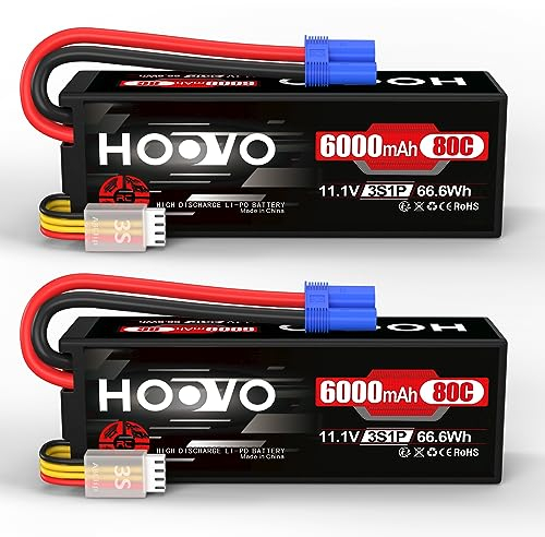 3S Lipo Akku 11.1V 6000mAh 80C Hard Case Lipo Batterien RC Battery mit EC5 Anschlussstecker HOOVO für RC 1/8 1/10 Scale Fahrzeuge Auto LKW Boote (2 Stück)