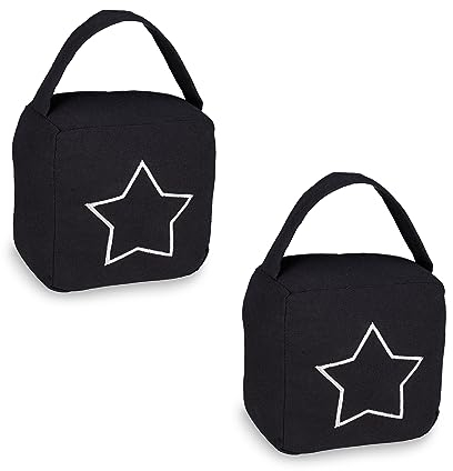 Relaxdays Türstopper, 2er Set, Stern-Motiv, HxBxT: 13 x 13 x 8,5 cm, Zuschlagbremse freistehend, mit Griff, schwarz/weiß, Polyester, Sand