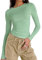 OYIGELZ Women's Basic Long Sleeve Shirt Crop Top Y2K T-Shirt Slim Fit Casual Tee Tops Streetwear(Light Green-a,S)