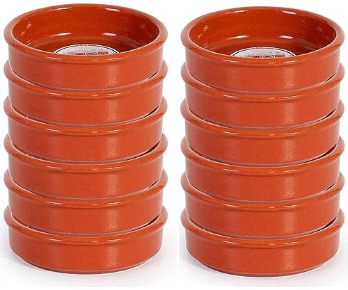 Tradineur - Pack de 12 Cazuelas redondas de barro - Aptas para vitro y horno - Ideales para guisos y asados caseros –Ø 13 cm