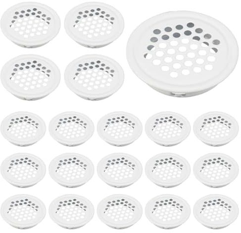 TESSTSY 20 Pezzi Acciaio Inox Rotondo Griglia di Ventilazione Circolare Guardaroba Rotonda, 35MM Griglie Aerazione Bianco Riutilizzabile per Armadi, Guardaroba, Librerie, Cucina, Scarpe Armadietto