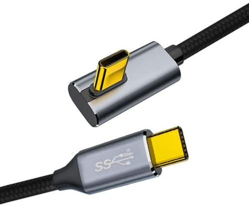 Chenyang Câble USB C, Câble USB 3.1 Gen 2 de type C à C Transfert de données 10 Gbit/s PD 100 W Charge rapide Câble tressé en nylon 90 degrés angulaire Support de sortie vidéo 3,28 pi/1,0 m