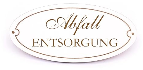 Abfall Entsorgung Schild Holz graviert oval selbstklebend Mülltonnen Müllecke weiß Türschild 15 x 7 cm