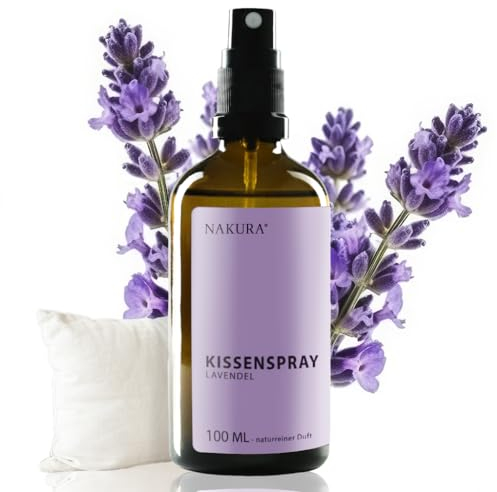 NAKURA® Kissenspray LAVENDEL 100 ml Duftspray und Lufterfrischer - entspannendes Raumspray für Kopfkissen mit reinem Lavendelöl und ohne Chemie – Sanftes Lavendelspray zum Einschlafen und Entspannen