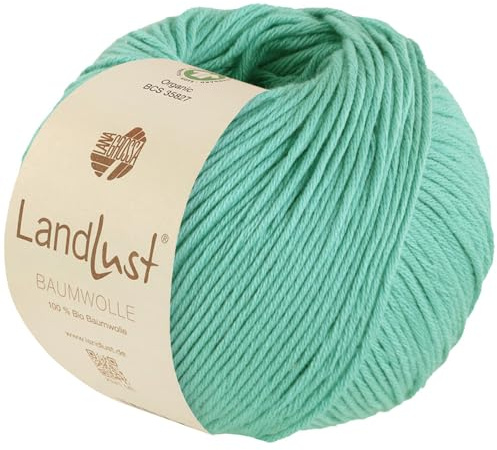 LANA GROSSA Landlust Baumwolle | Klassisches Bio-Baumwollgarn, Gots zertifiziert | Handstrickgarn aus 100% Baumwolle (Bio) | 50g Wolle zum Stricken & Häkeln | 115m Garn FB 25 Minttürkis