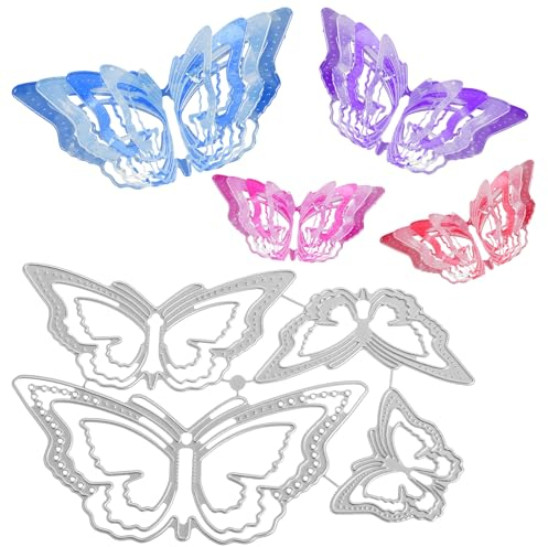 Molain 4 Stück 3D Schmetterling Metall Stanzformen, Stanzschablonen blumen Schmetterling Rahmen Stanzformen Schablonen DIY Scrapbooking Karten Herstellung Kartenherstellung Prägepapier(stil 1)