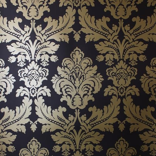 SOPHIE LAURENCE Black & Gold Damask Wallpaper - Sample
