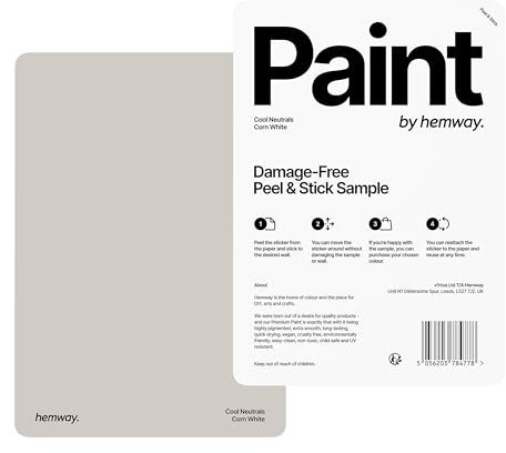 Hemway - Peel & Stick Sample for Our Chalk Based Furniture Matt Paint - Corn White | A5 Damage-Free, Accurate Colour Swatch | Test Our Chalky Matt Shabby Chic Finishes for Interior Decor